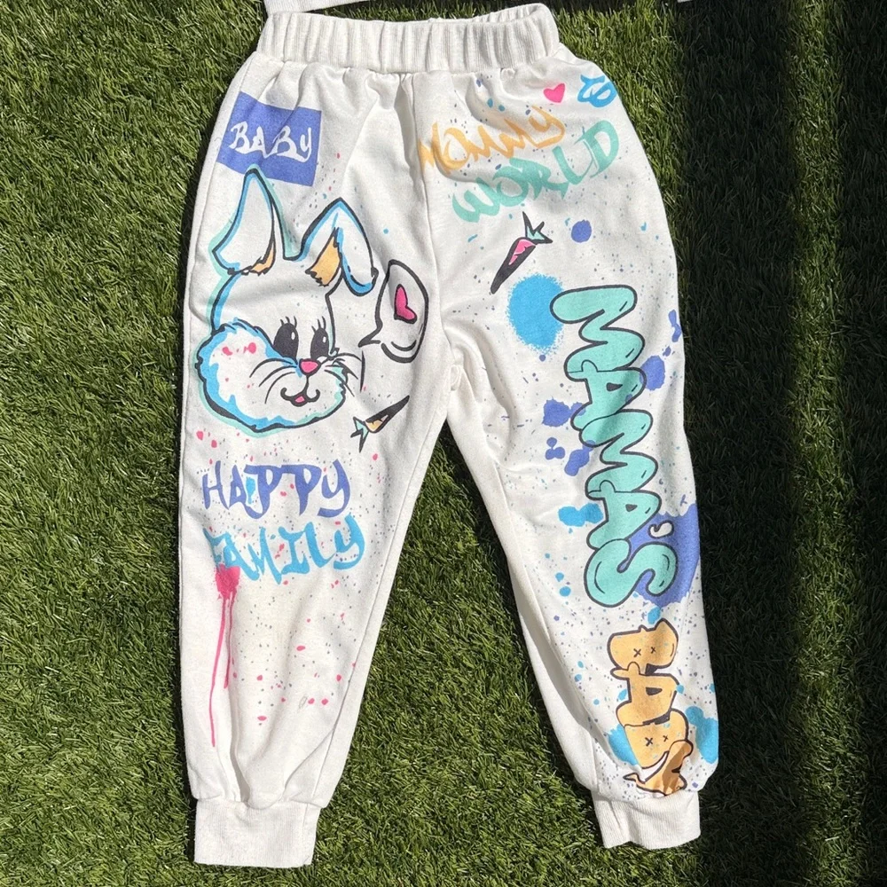 Kids colorful Graffiti Bunny Jogger set